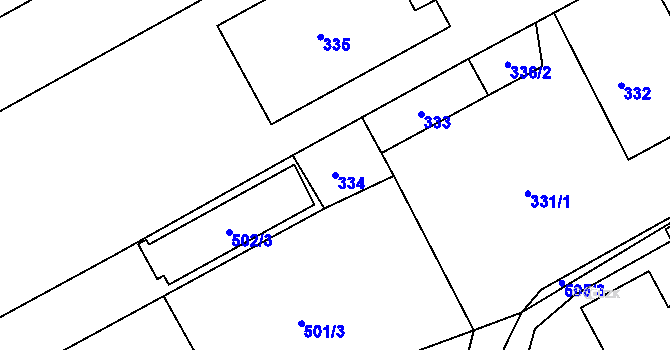 Parcela st. 334 v KÚ Ostrovačice, Katastrální mapa