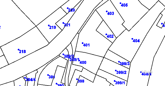 Parcela st. 401 v KÚ Ostrovačice, Katastrální mapa