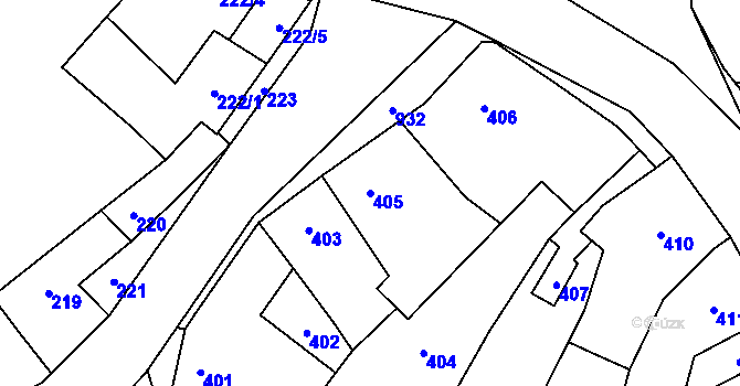 Parcela st. 405 v KÚ Ostrovačice, Katastrální mapa