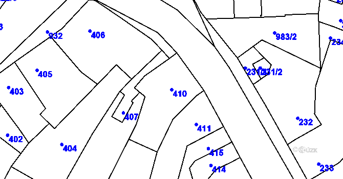 Parcela st. 410 v KÚ Ostrovačice, Katastrální mapa