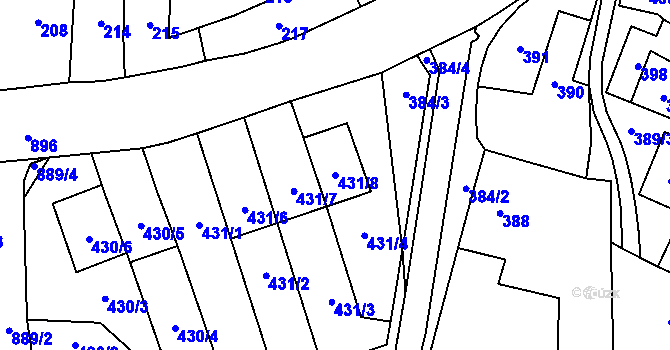 Parcela st. 431/8 v KÚ Ostrovačice, Katastrální mapa