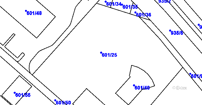 Parcela st. 601/25 v KÚ Ostrovačice, Katastrální mapa