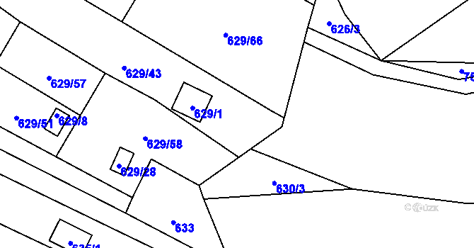 Parcela st. 629/2 v KÚ Ostrovačice, Katastrální mapa