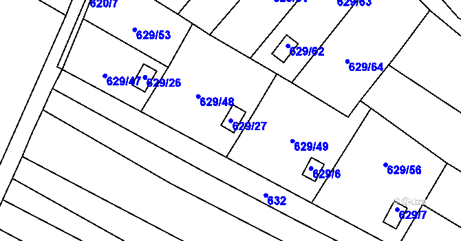 Parcela st. 629/27 v KÚ Ostrovačice, Katastrální mapa