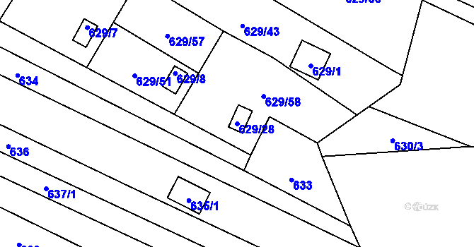 Parcela st. 629/28 v KÚ Ostrovačice, Katastrální mapa