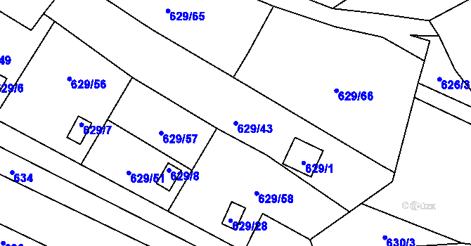 Parcela st. 629/43 v KÚ Ostrovačice, Katastrální mapa