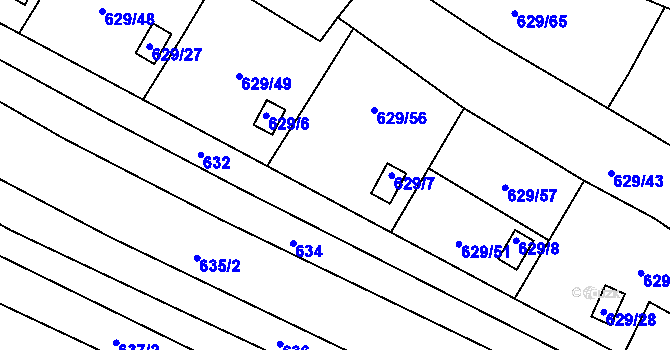Parcela st. 629/50 v KÚ Ostrovačice, Katastrální mapa