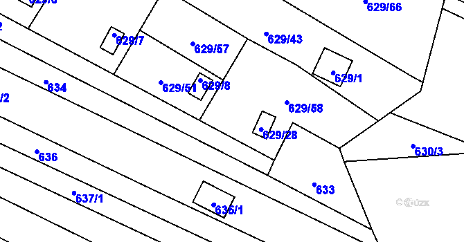 Parcela st. 629/52 v KÚ Ostrovačice, Katastrální mapa