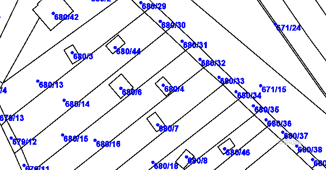Parcela st. 680/4 v KÚ Ostrovačice, Katastrální mapa