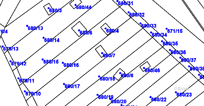 Parcela st. 680/7 v KÚ Ostrovačice, Katastrální mapa