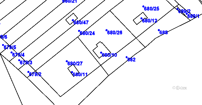 Parcela st. 680/10 v KÚ Ostrovačice, Katastrální mapa