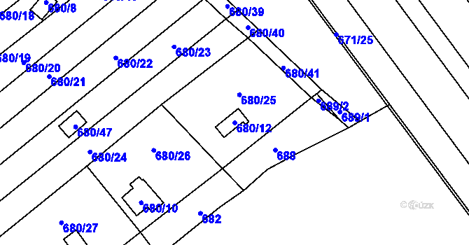 Parcela st. 680/12 v KÚ Ostrovačice, Katastrální mapa