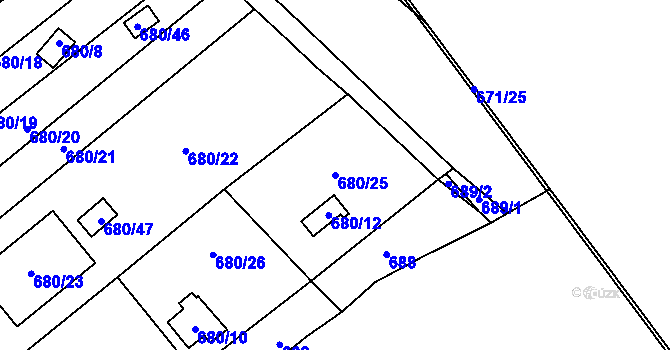 Parcela st. 680/25 v KÚ Ostrovačice, Katastrální mapa