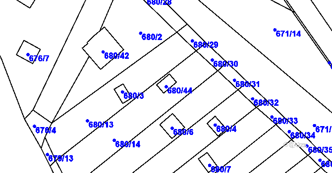 Parcela st. 680/44 v KÚ Ostrovačice, Katastrální mapa