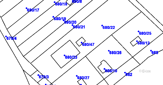 Parcela st. 680/47 v KÚ Ostrovačice, Katastrální mapa