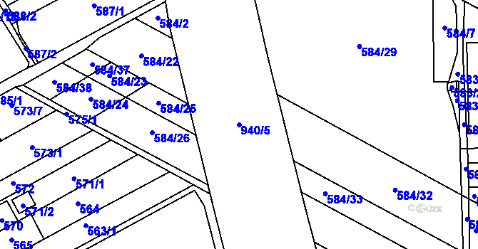 Parcela st. 940/5 v KÚ Ostrovačice, Katastrální mapa