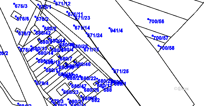 Parcela st. 941/5 v KÚ Ostrovačice, Katastrální mapa