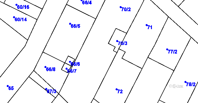Parcela st. 70/1 v KÚ Ostrovačice, Katastrální mapa