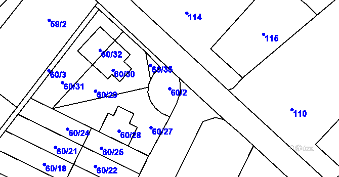 Parcela st. 60/2 v KÚ Ostrovačice, Katastrální mapa