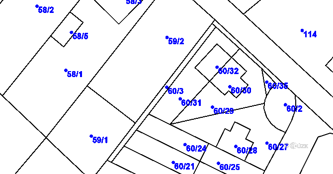 Parcela st. 60/3 v KÚ Ostrovačice, Katastrální mapa