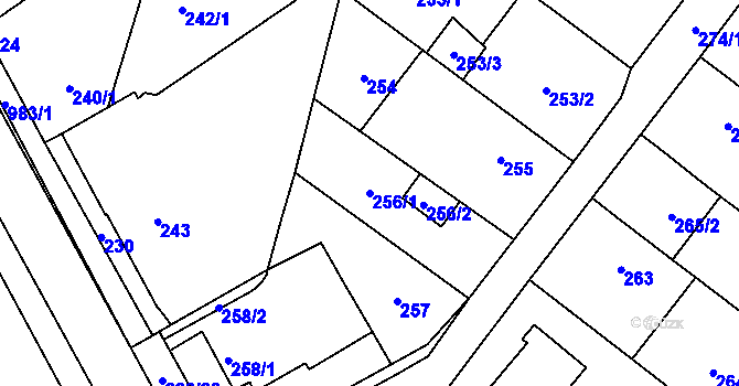Parcela st. 256/1 v KÚ Ostrovačice, Katastrální mapa