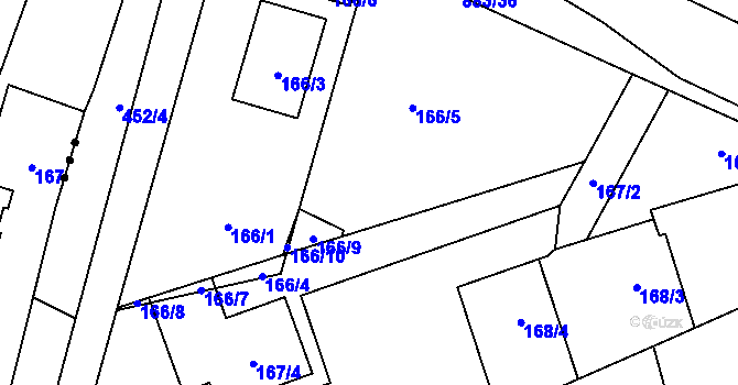 Parcela st. 166/2 v KÚ Ostrovačice, Katastrální mapa