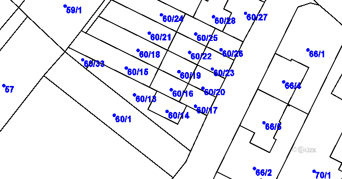Parcela st. 60/16 v KÚ Ostrovačice, Katastrální mapa
