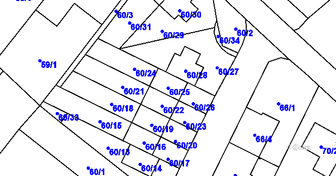 Parcela st. 60/25 v KÚ Ostrovačice, Katastrální mapa