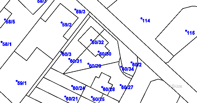 Parcela st. 60/30 v KÚ Ostrovačice, Katastrální mapa