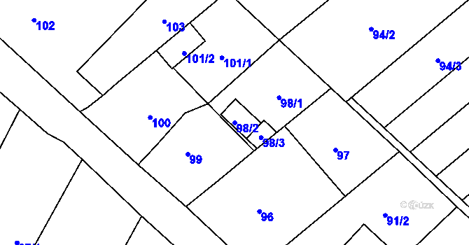 Parcela st. 98/2 v KÚ Ostrovačice, Katastrální mapa
