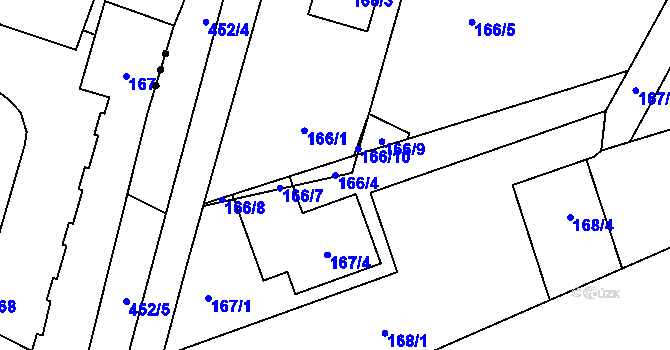 Parcela st. 166/4 v KÚ Ostrovačice, Katastrální mapa