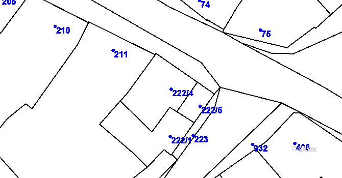 Parcela st. 222/4 v KÚ Ostrovačice, Katastrální mapa