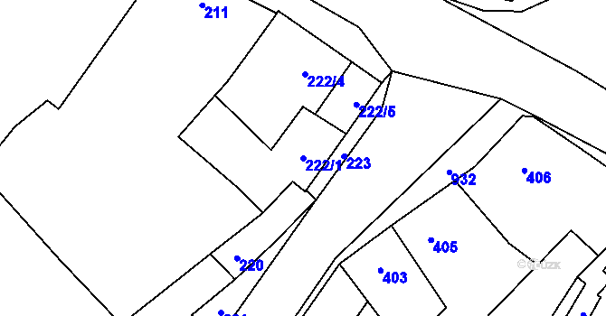 Parcela st. 222/1 v KÚ Ostrovačice, Katastrální mapa