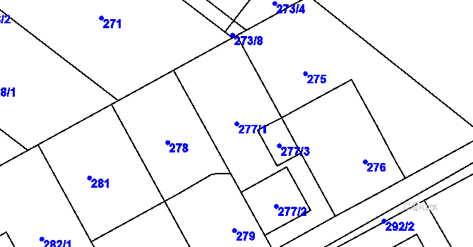 Parcela st. 277/1 v KÚ Ostrovačice, Katastrální mapa