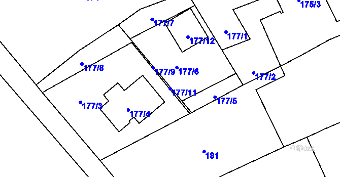 Parcela st. 177/11 v KÚ Ostrovačice, Katastrální mapa