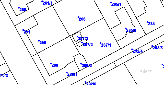 Parcela st. 287/3 v KÚ Ostrovačice, Katastrální mapa