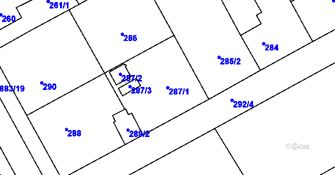 Parcela st. 287/1 v KÚ Ostrovačice, Katastrální mapa