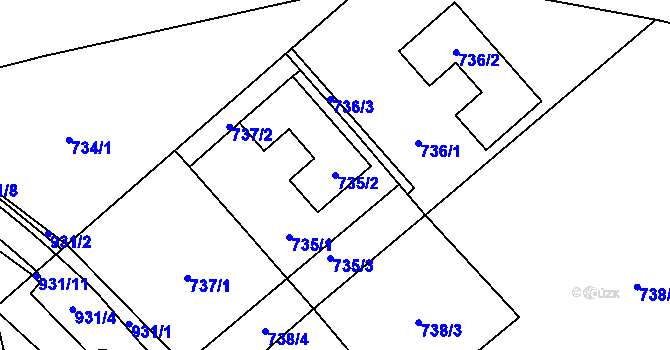 Parcela st. 735/2 v KÚ Ostrovačice, Katastrální mapa