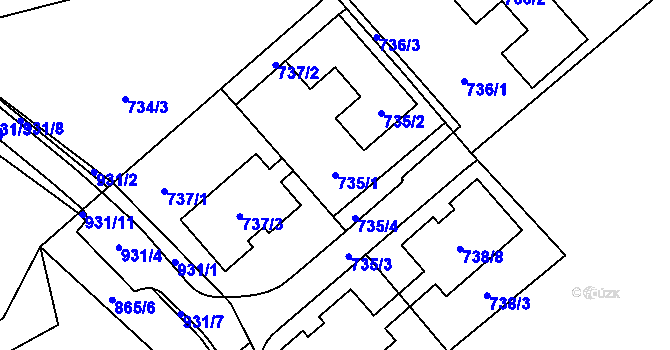 Parcela st. 735/1 v KÚ Ostrovačice, Katastrální mapa