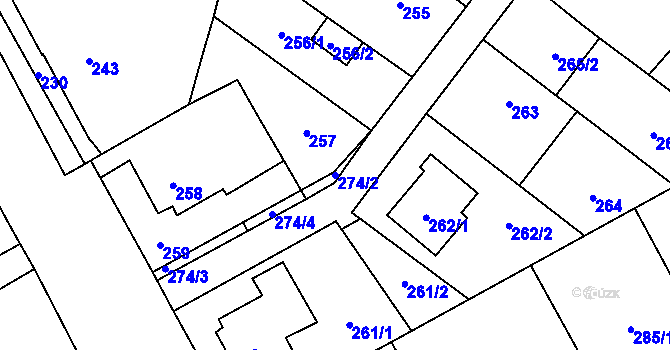 Parcela st. 274/2 v KÚ Ostrovačice, Katastrální mapa