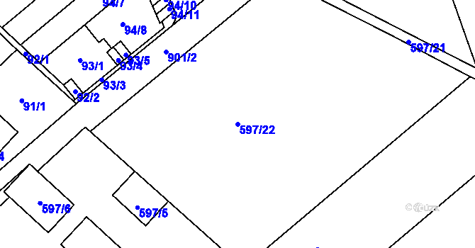 Parcela st. 597/22 v KÚ Ostrovačice, Katastrální mapa