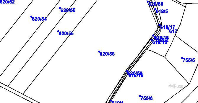 Parcela st. 620/58 v KÚ Ostrovačice, Katastrální mapa