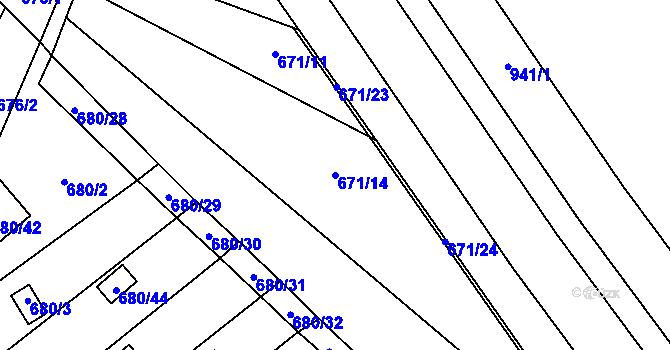 Parcela st. 671/14 v KÚ Ostrovačice, Katastrální mapa