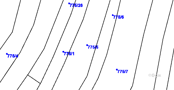 Parcela st. 775/5 v KÚ Ostrovačice, Katastrální mapa