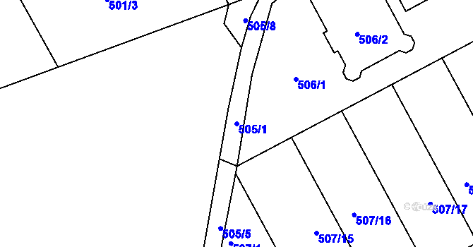 Parcela st. 505/1 v KÚ Ostrovačice, Katastrální mapa