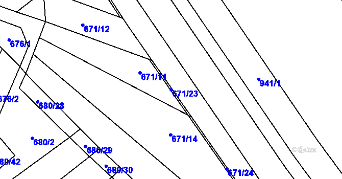 Parcela st. 671/23 v KÚ Ostrovačice, Katastrální mapa