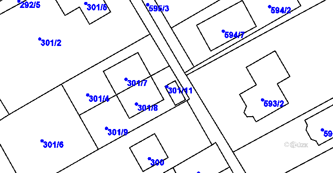Parcela st. 301/11 v KÚ Ostrovačice, Katastrální mapa