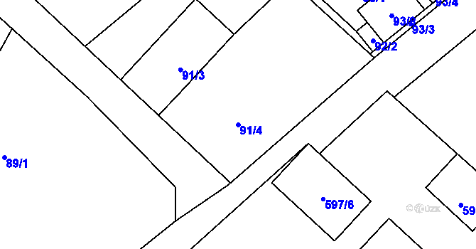 Parcela st. 91/4 v KÚ Ostrovačice, Katastrální mapa
