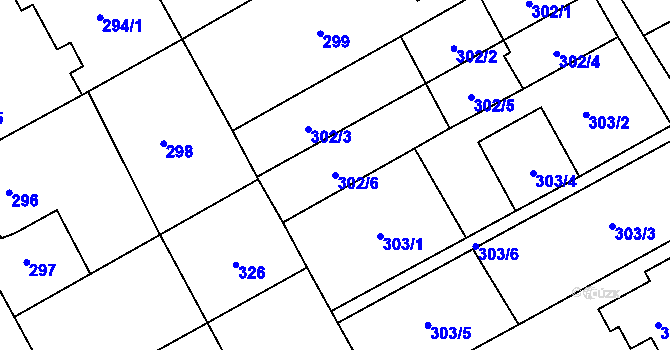 Parcela st. 302/6 v KÚ Ostrovačice, Katastrální mapa