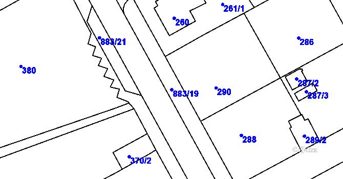 Parcela st. 883/19 v KÚ Ostrovačice, Katastrální mapa